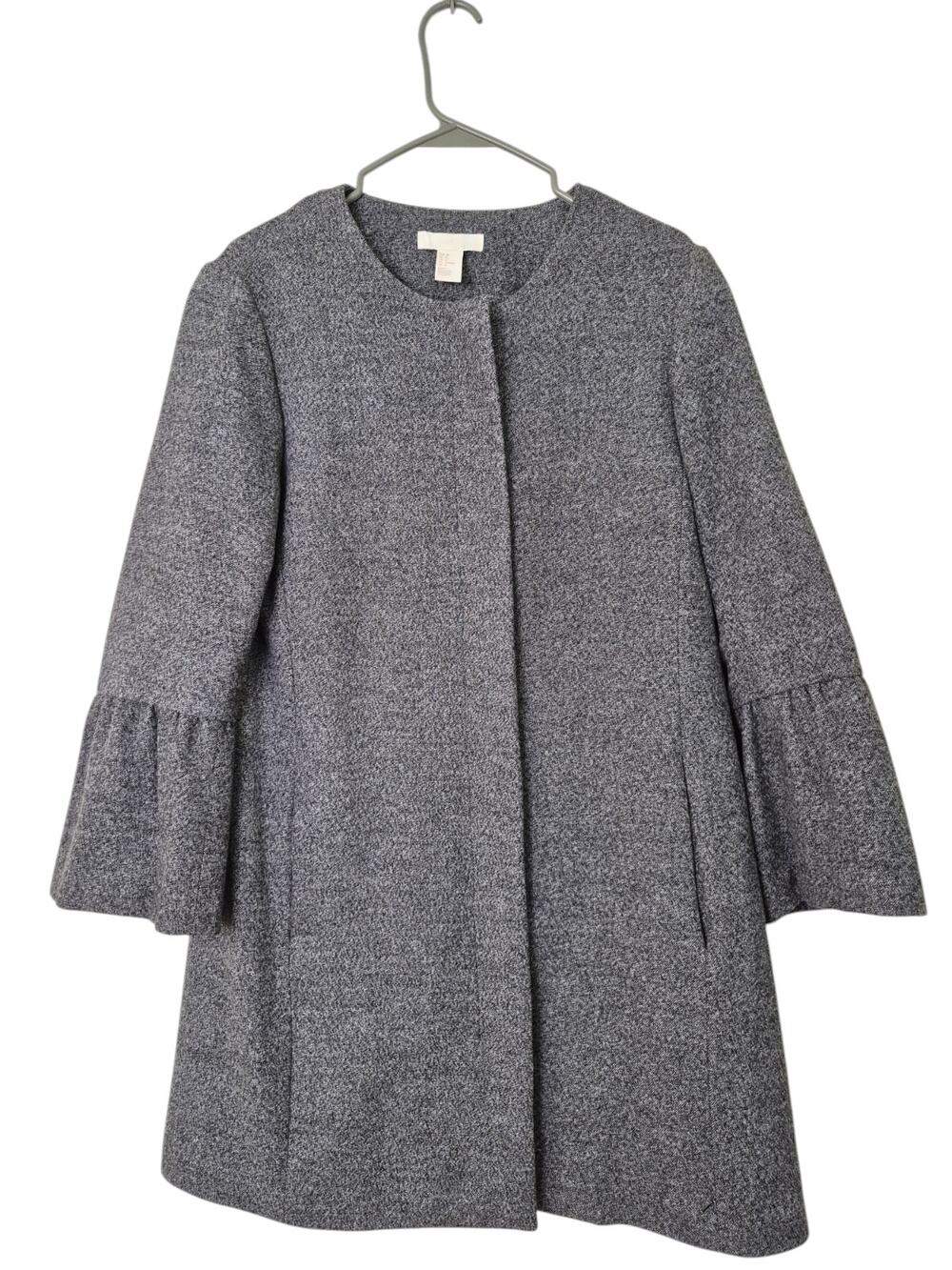 H&M Coat Womens size 8 Gray Zip Front Bell Sleeve Lined Light Fall Autumn
